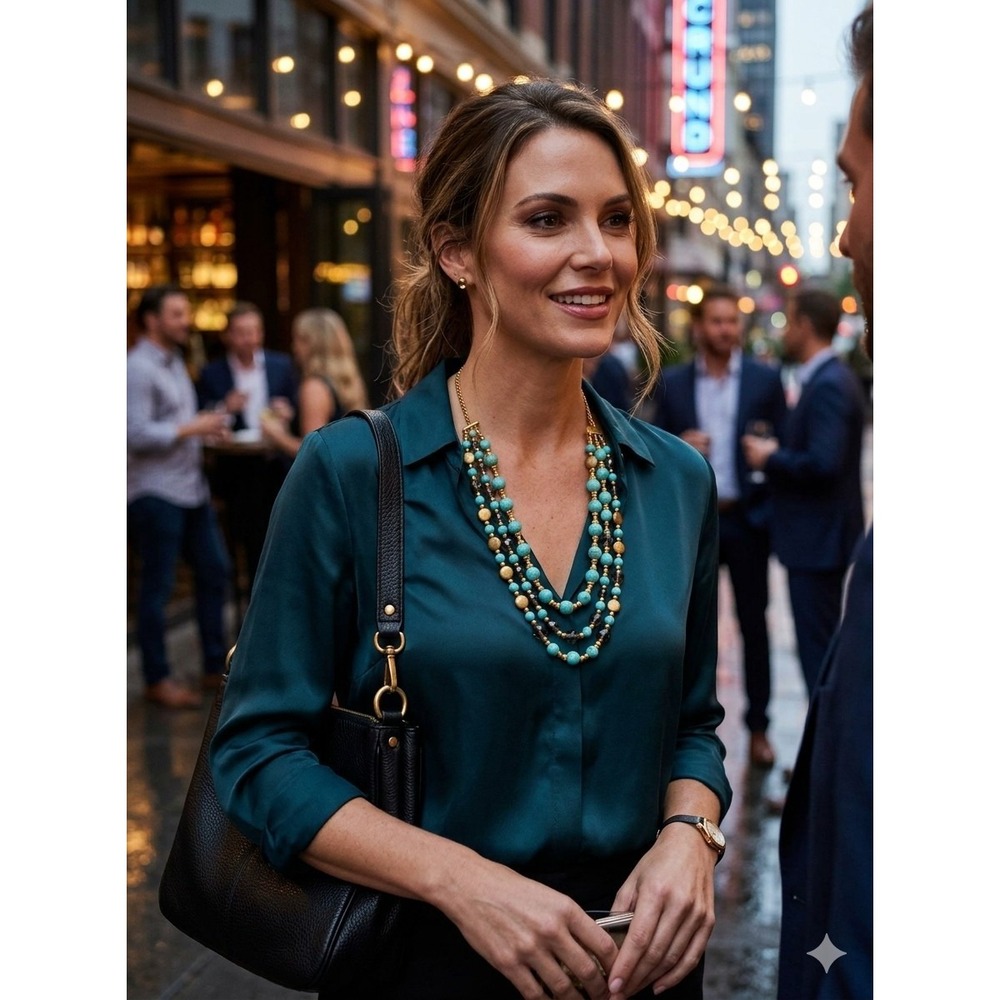 Unbranded Multi-Strand Necklace Women OS Turquoise Gold Tone Layered Statement